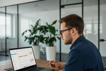 Jeune professionnel analysant des données sur un ordinateur