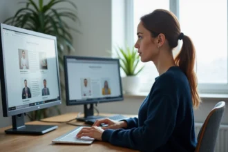 Femme comparant des sites web alternatifs à Xabriv sur ordinateur en 2026