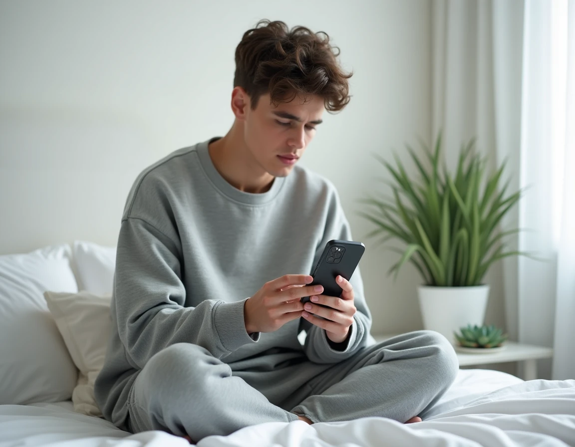 Adolescent regardant des stories Instagram anonymement sur Android depuis sa chambre