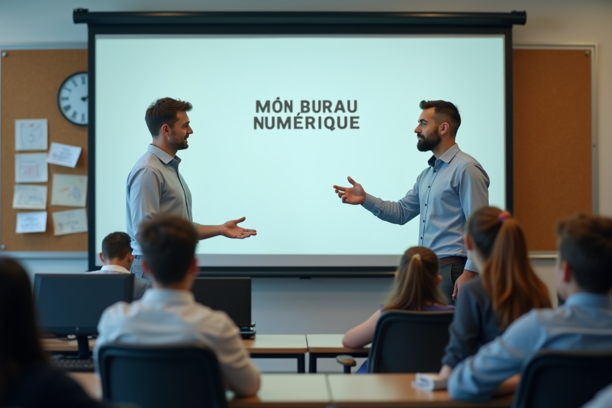 Professeur expliquant Mon Bureau Numerique aux élèves