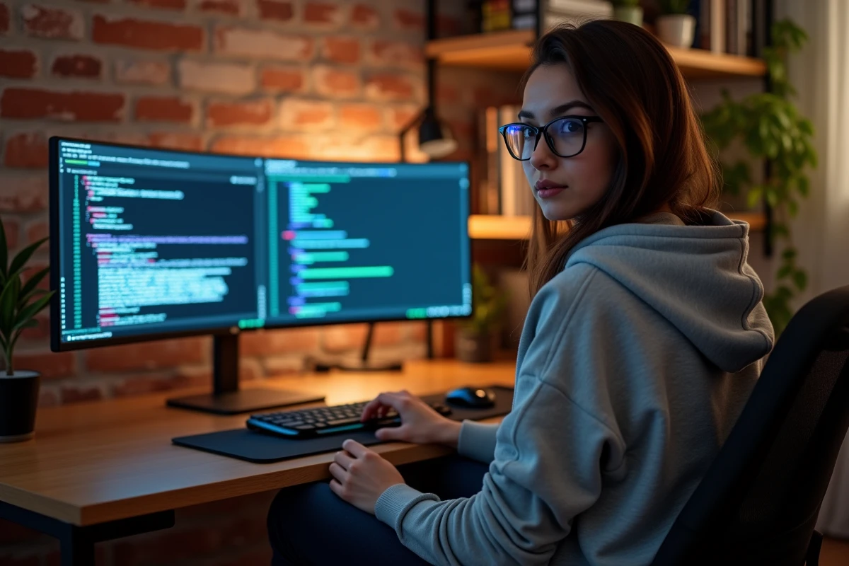 Femme travaillant à domicile confrontée à une erreur DNS sur son navigateur en télétravail