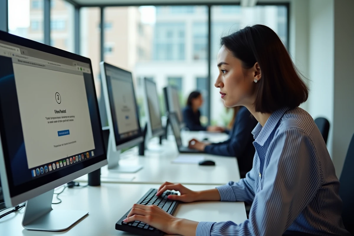 Femme sur le point d'appuyer sur F5 pour actualiser une page d'erreur dans Google Chrome au bureau