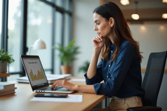 Jeune femme analysant un graphique Excel au bureau