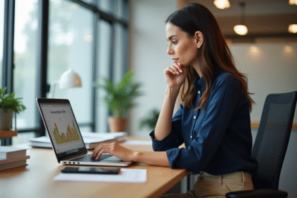 Jeune femme analysant un graphique Excel au bureau