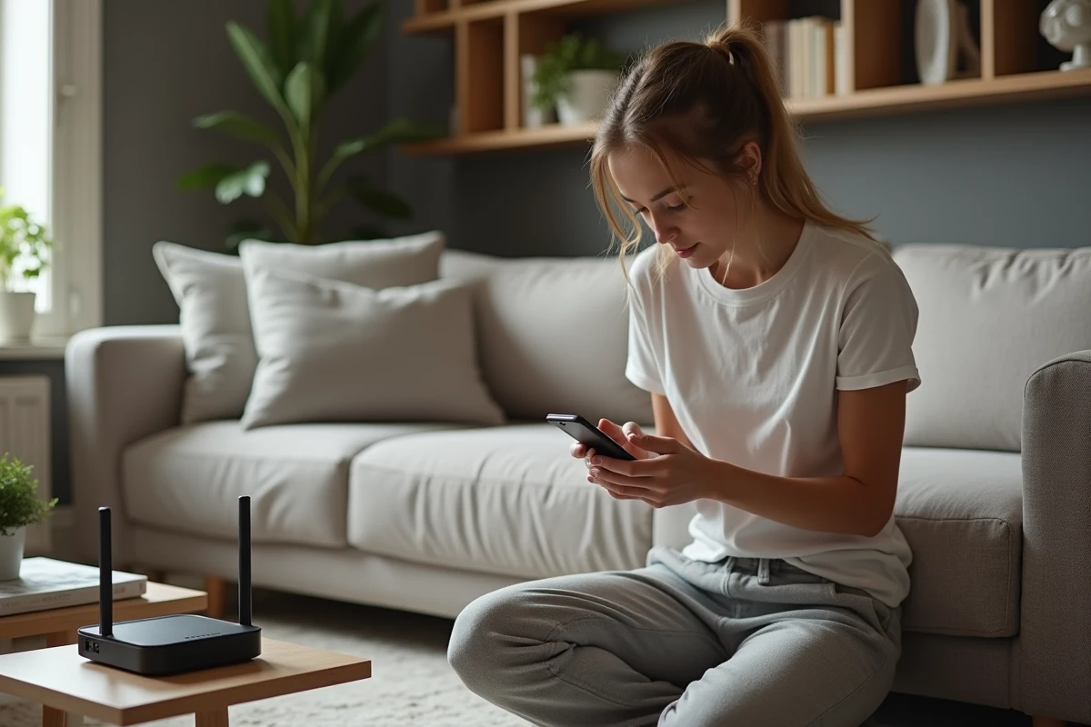 Jeune femme examinant un smartphone près d