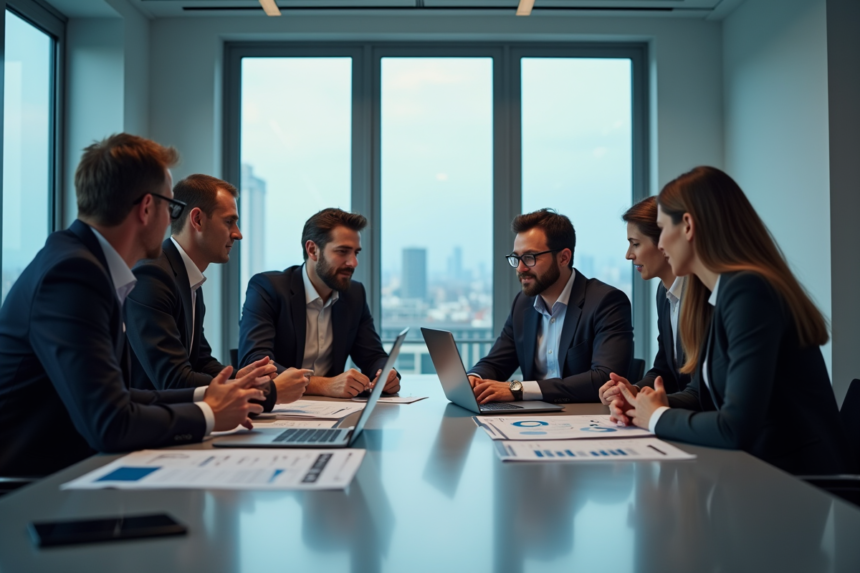 Groupe de professionnels en réunion autour d'une table