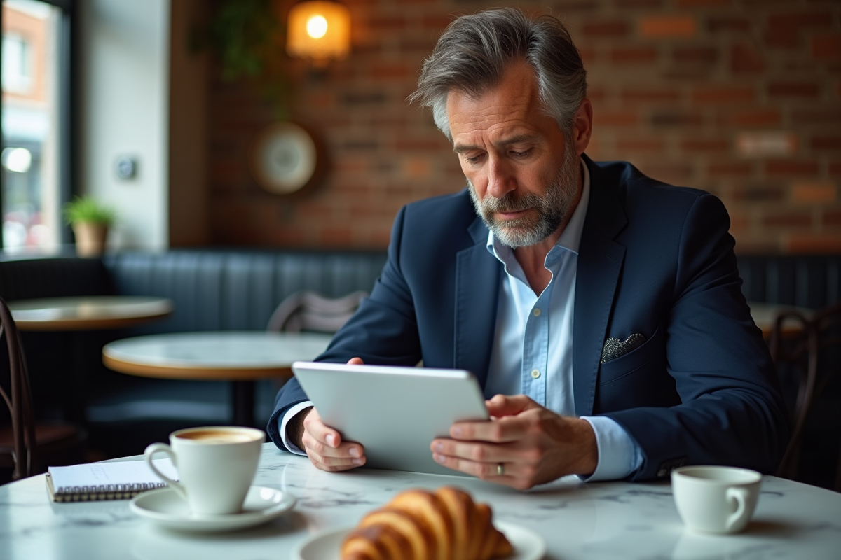 Homme en costume scrutant une liste d