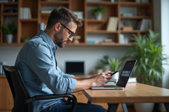 Homme d age moyen utilisant une application d authentification