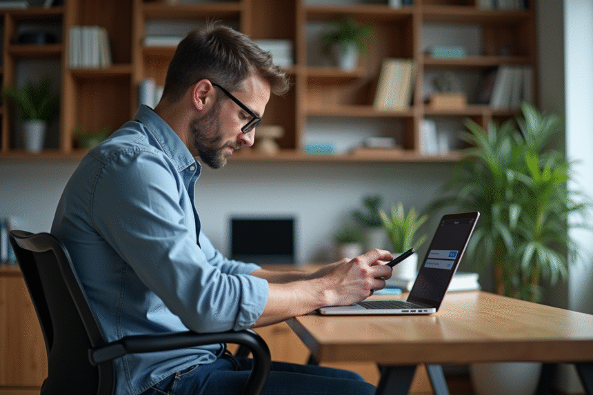 Homme d age moyen utilisant une application d authentification