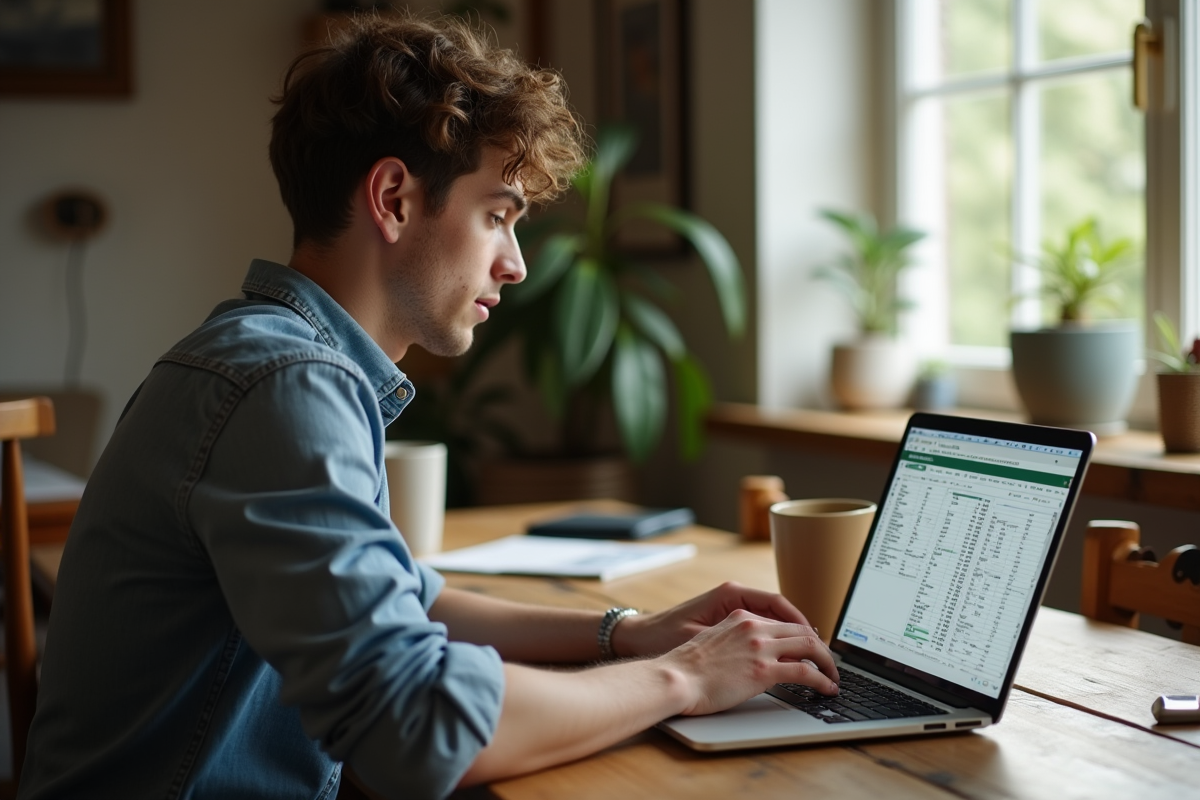 Jeune homme utilisant un laptop à la maison pour exporter des données