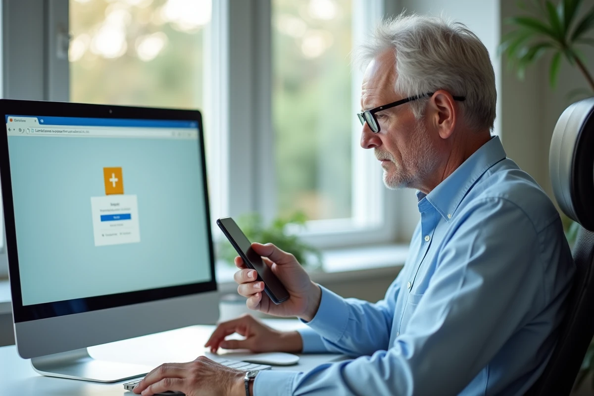 Homme regardant un écran bloqué dans un bureau professionnel