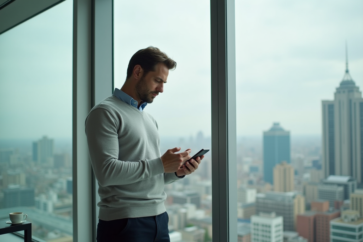 Homme d affaires utilisant son smartphone pour payer