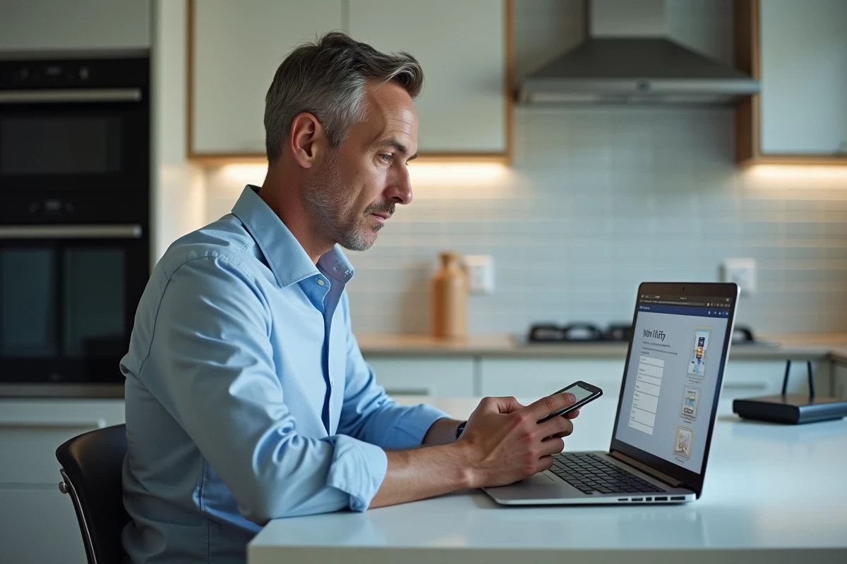 Homme utilisant son smartphone pour régler un routeur WiFi