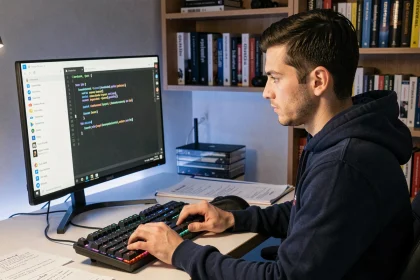 Développeur installant Wine 64 bits sur Windows 11 via un terminal en ligne de commande