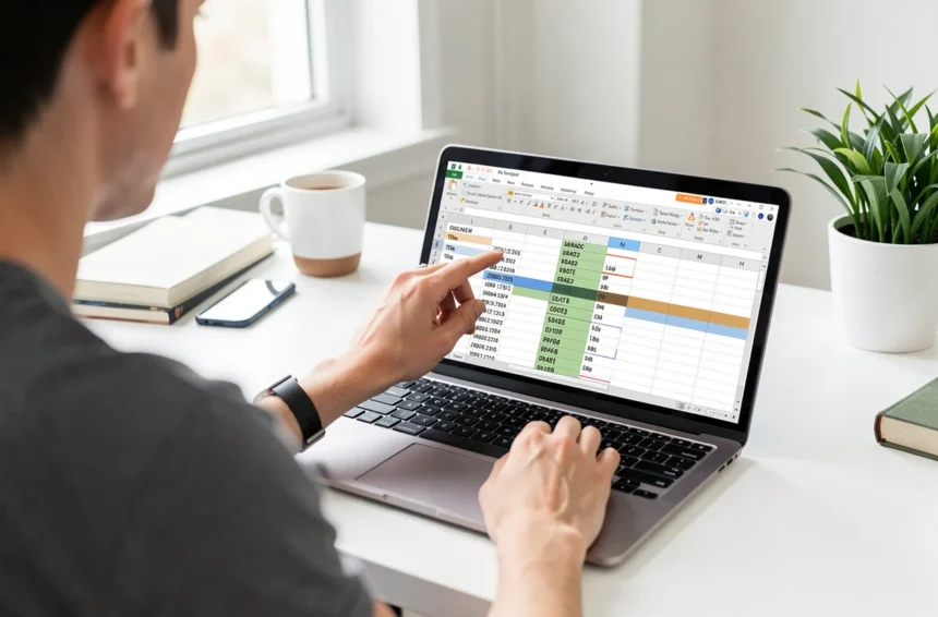Personne ouvrant un fichier de tableur sur un ordinateur portable