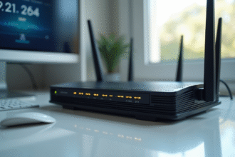 Routeur sans fil moderne sur un bureau lumineux