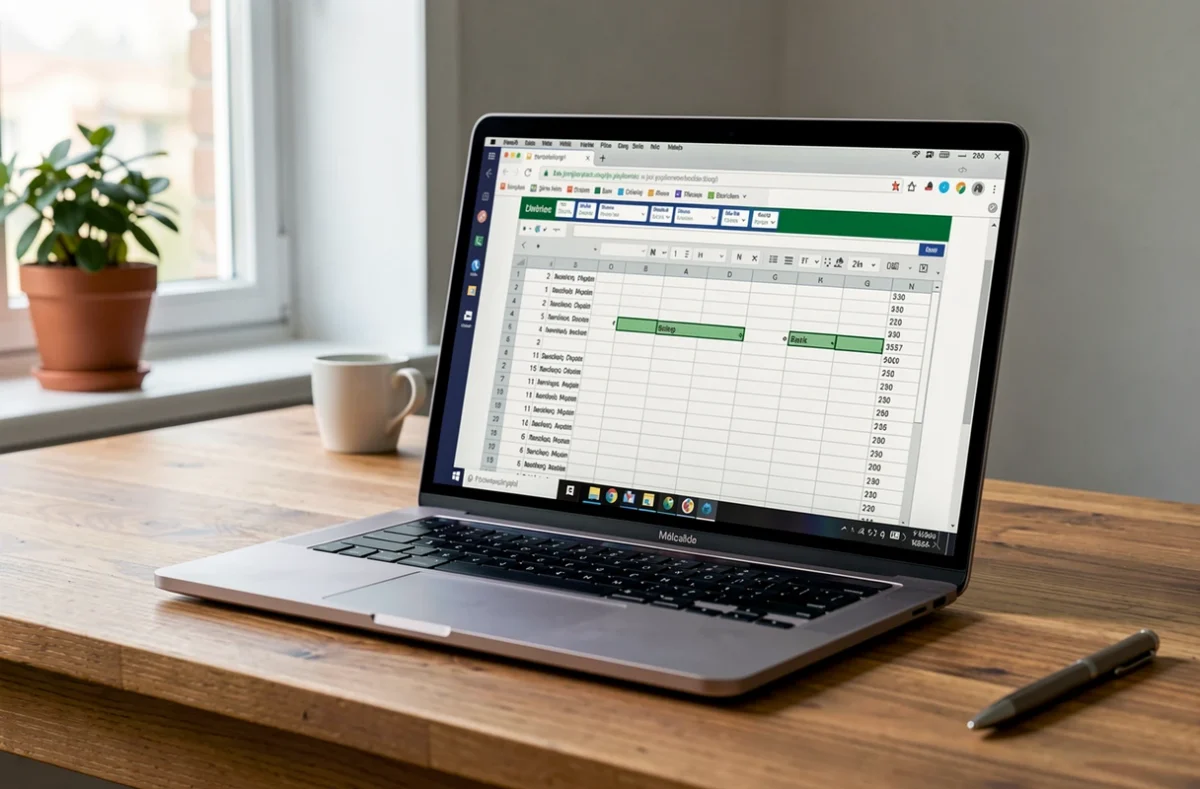 Tableur ouvert dans un navigateur web sur un ordinateur portable